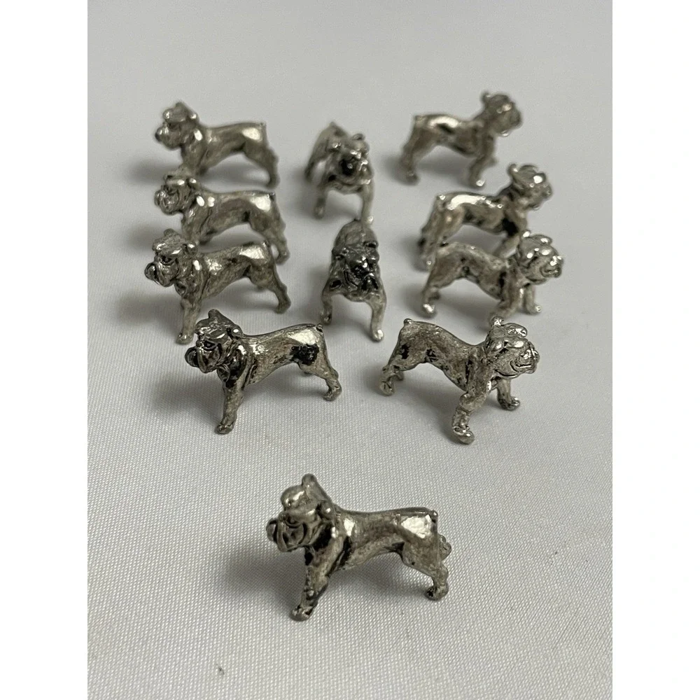 Set of 10 Mini Bulldog Cast Metal Figurine Decor Dog Figure